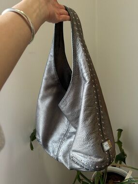 Michael Kors Metallic Silver Studded Hobo Bag